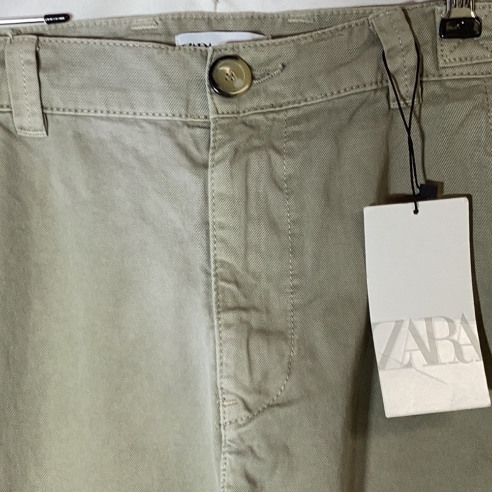 NWT ZARA Ultra Wide Leg Cargo Pant Light Green Size US 4 - Picture 6 of 11